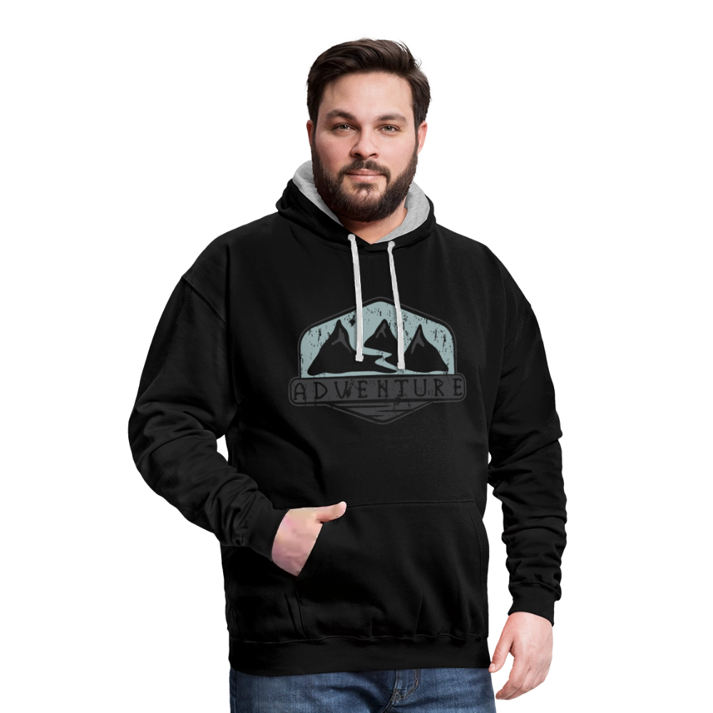 Kontrast-Hoodie Unisex "Adventure" - mit Customizer personalisierbar - Schwarz/Grau meliert