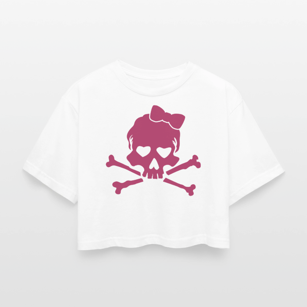Oversized Cropped T-Shirt "Skull" - mit Customizer personalisierbar - Weiß