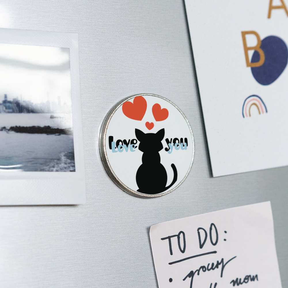 Runder Kühlschrankmagnet "Love you" - mit Customizer personalisierbar - Weiß