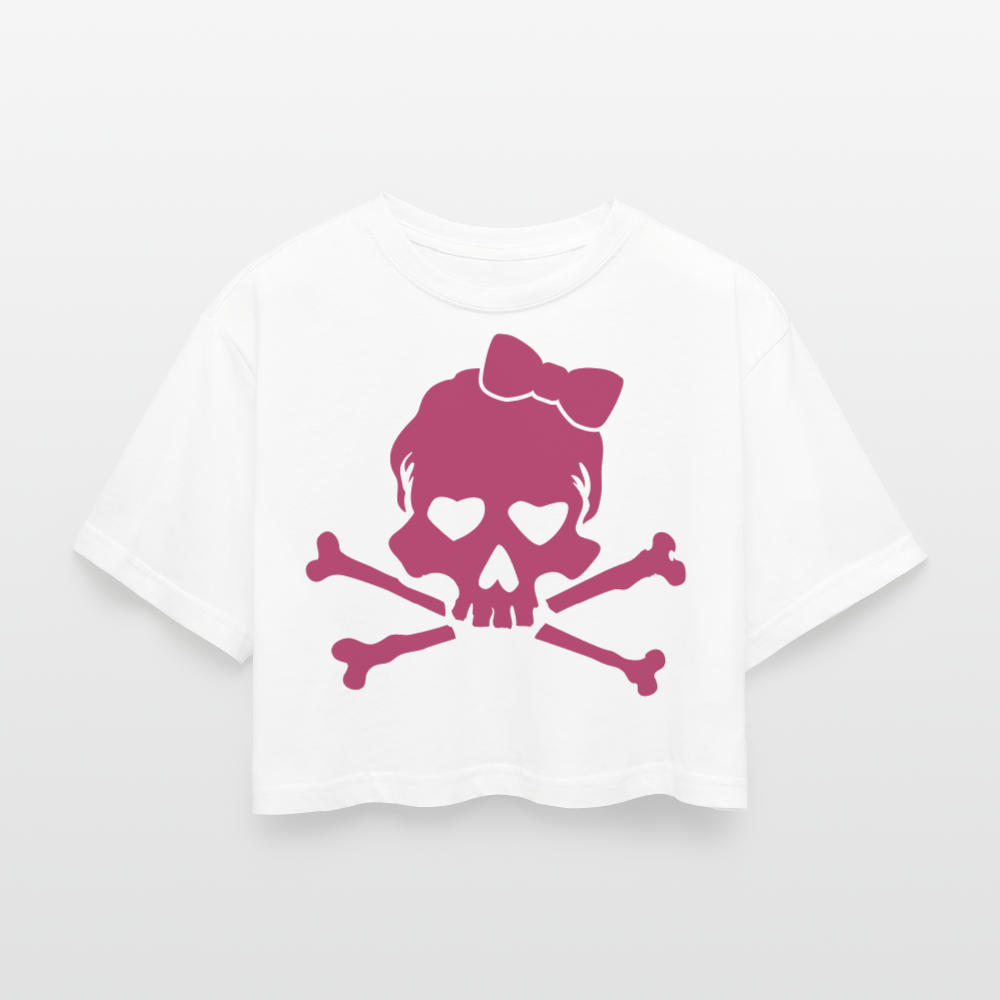 Oversized Cropped T-Shirt "Skull" - mit Customizer personalisierbar - Weiß