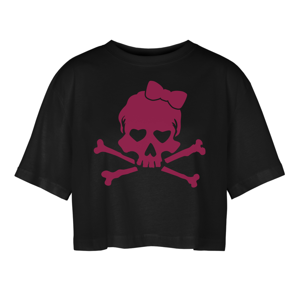 Oversized Cropped T-Shirt "Skull" - mit Customizer personalisierbar - Schwarz