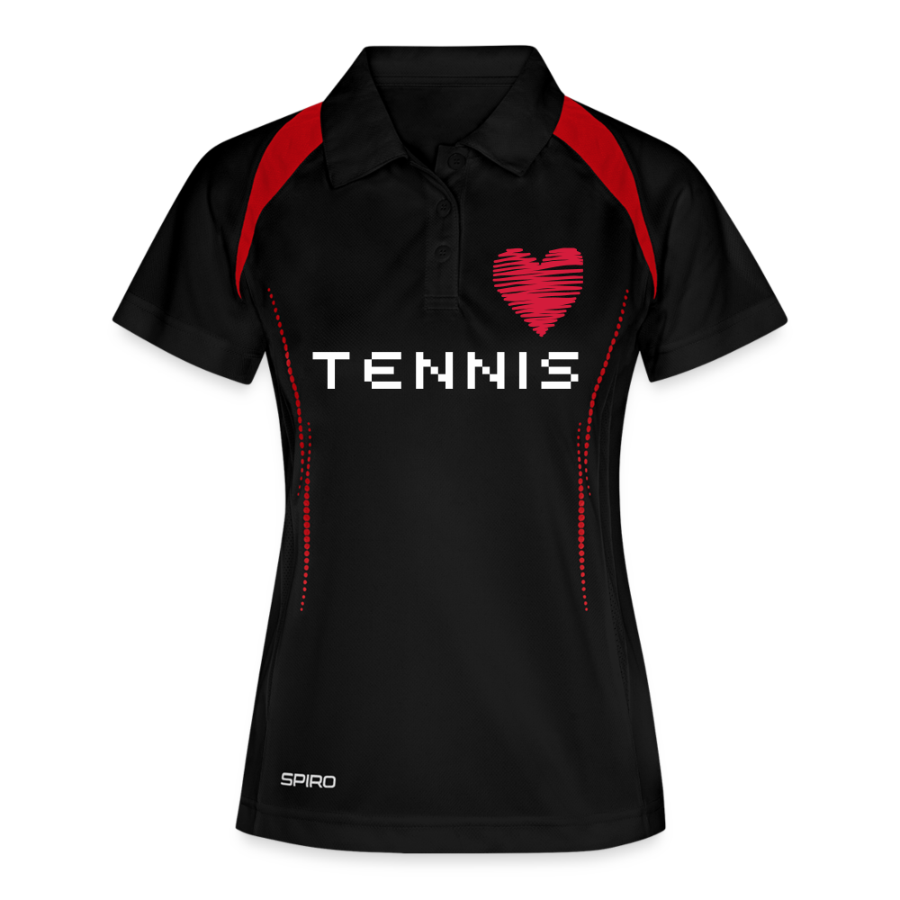 Poloshirt Damen atmungsaktiv "Loving Tennis" - mit Customizer personalisierbar - Schwarz/Rot