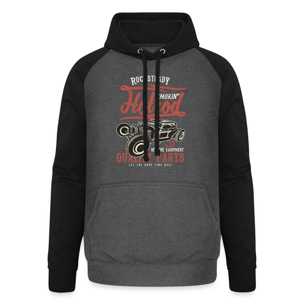 Baseball Hoodie "Smokin Hotrod" - mit Customizer personalisierbar - Graphit/Schwarz