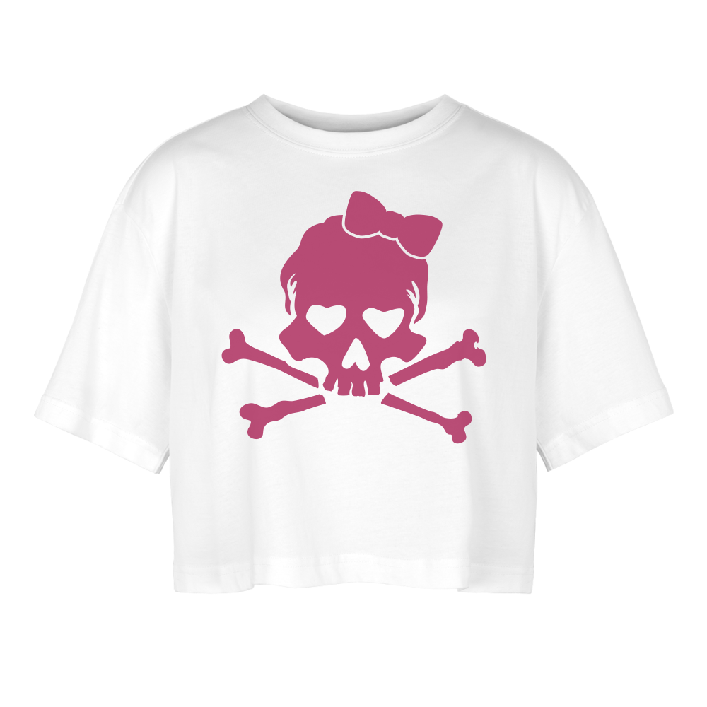 Oversized Cropped T-Shirt "Skull" - mit Customizer personalisierbar - Weiß