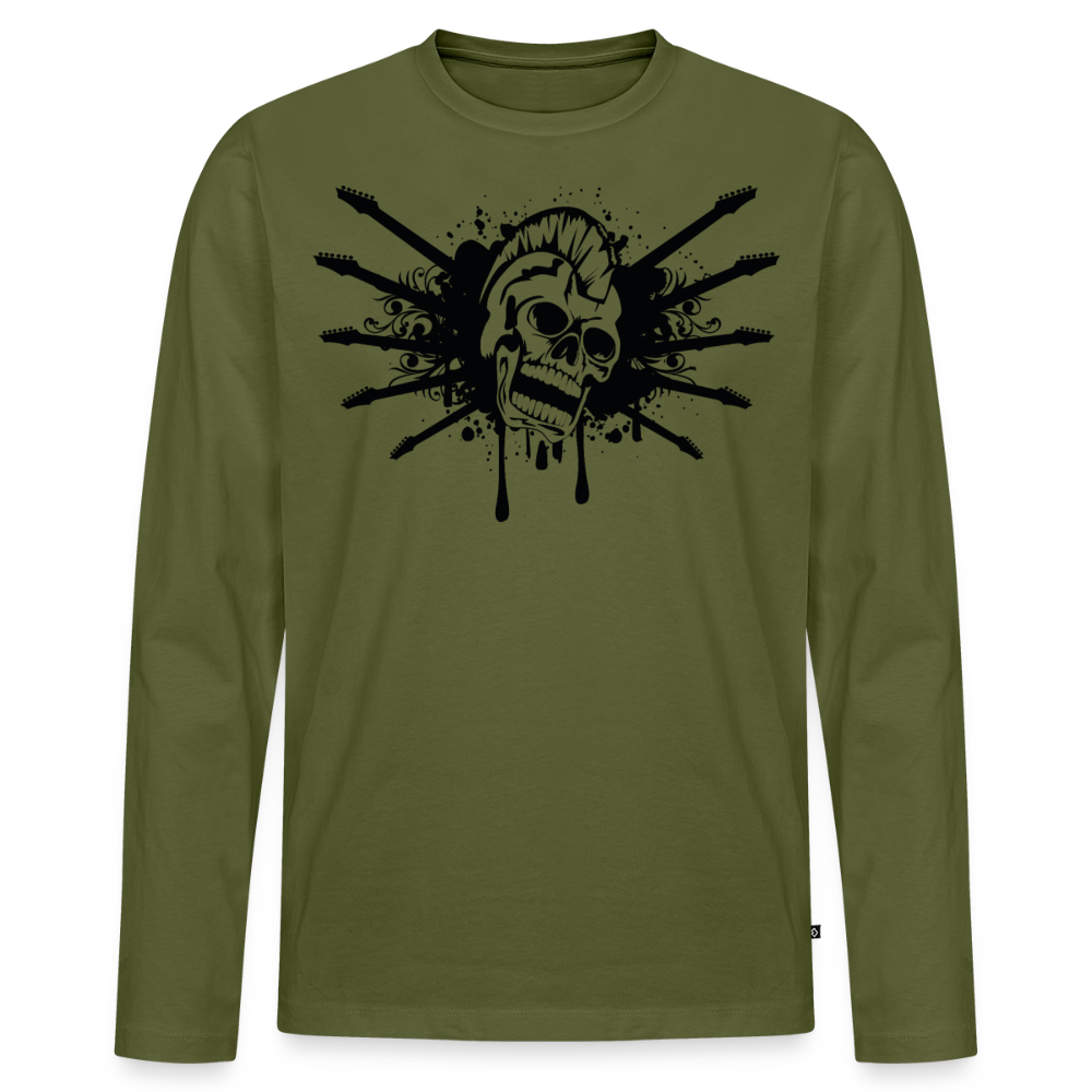 Premium Bio Langarmshirt "Punk Guitar" - Khaki