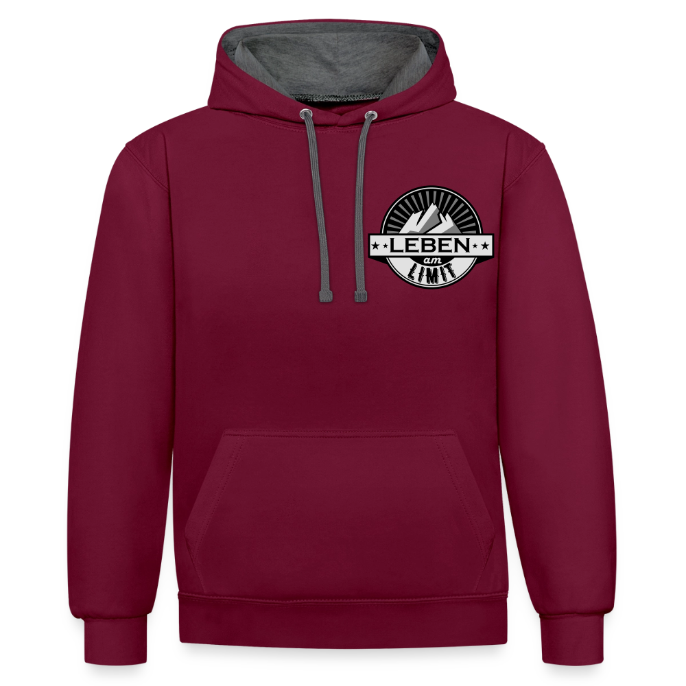 Kontrast-Hoodie Unisex "Leben am Limit" - Weinrot/Anthrazit