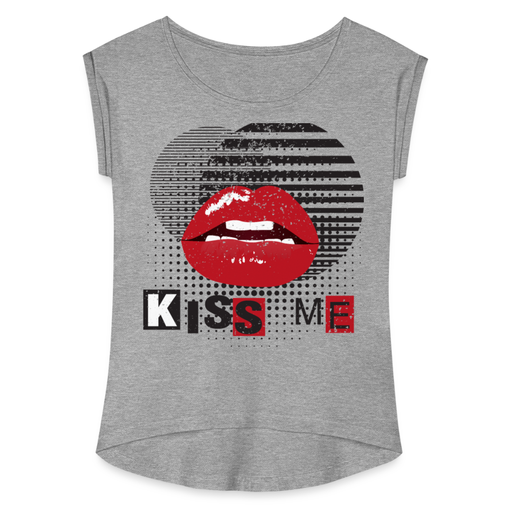Damen-Shirt "Kiss me" - mit Customizer personalisierbar - Grau meliert