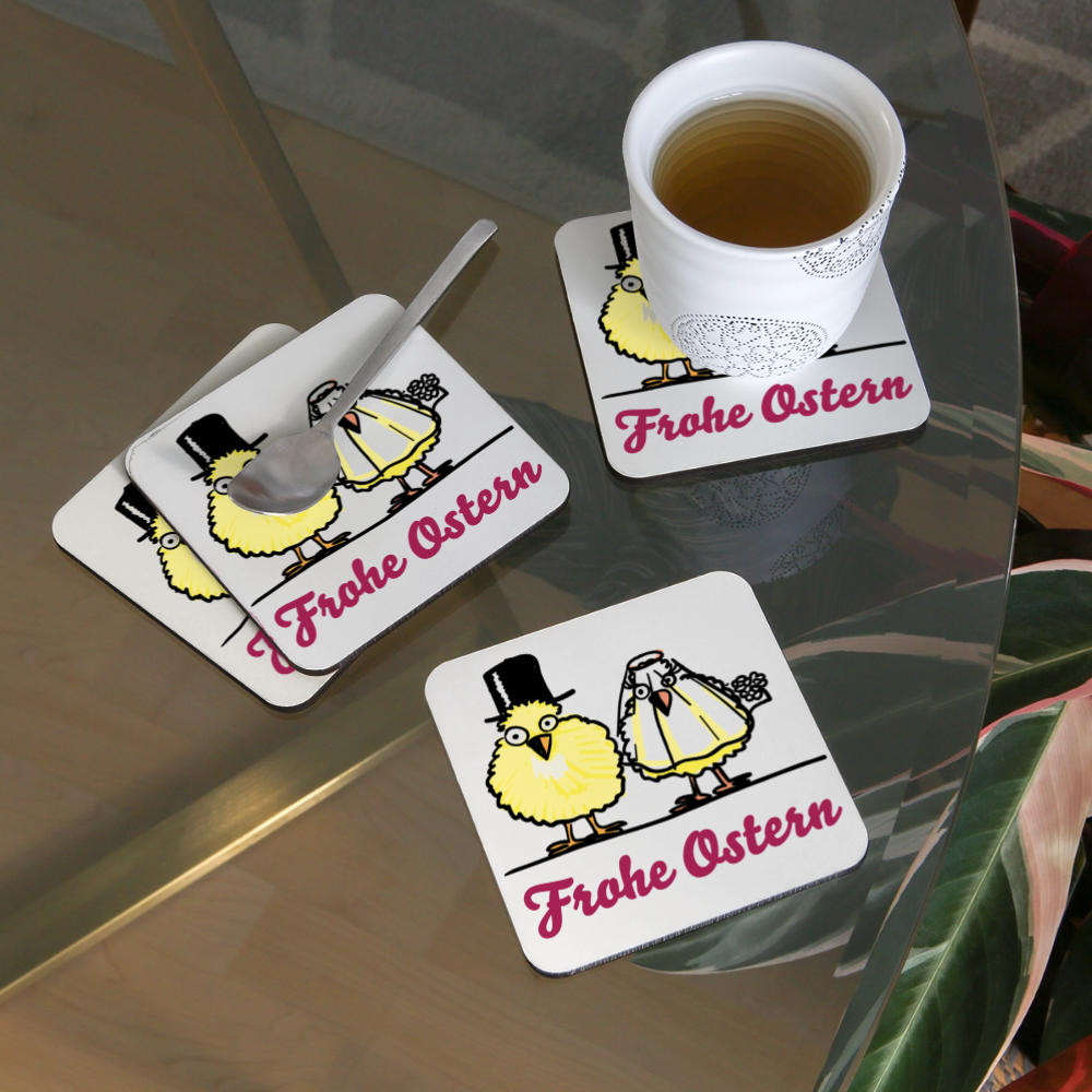 Untersetzer "Kükenhochzeit" - Text mit Customizer personalisierbar - Weiß