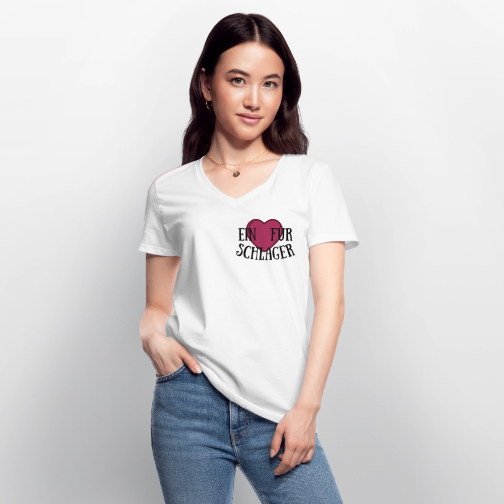 T-Shirt mit V-Ausschnitt "Schlagerliebe" - Weiß