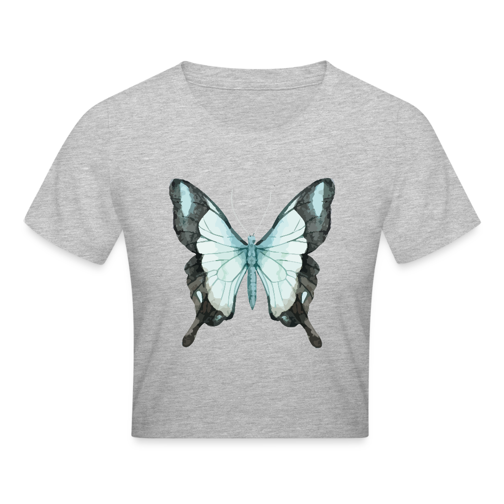 Cropped T-Shirt "Butterfly" - mit Customizer personalisierbar - Grau meliert