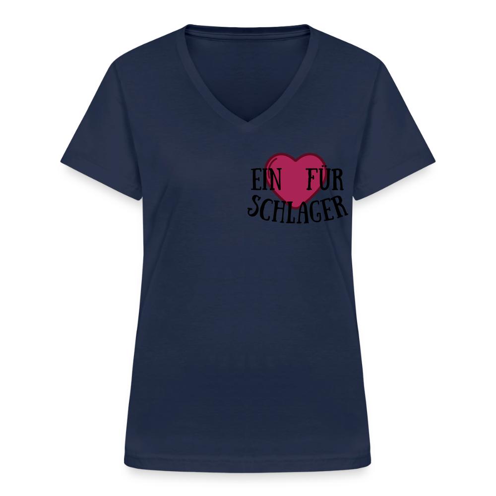 T-Shirt mit V-Ausschnitt "Schlagerliebe" - Navy