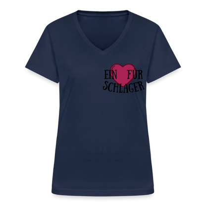T-Shirt mit V-Ausschnitt "Schlagerliebe" - Navy