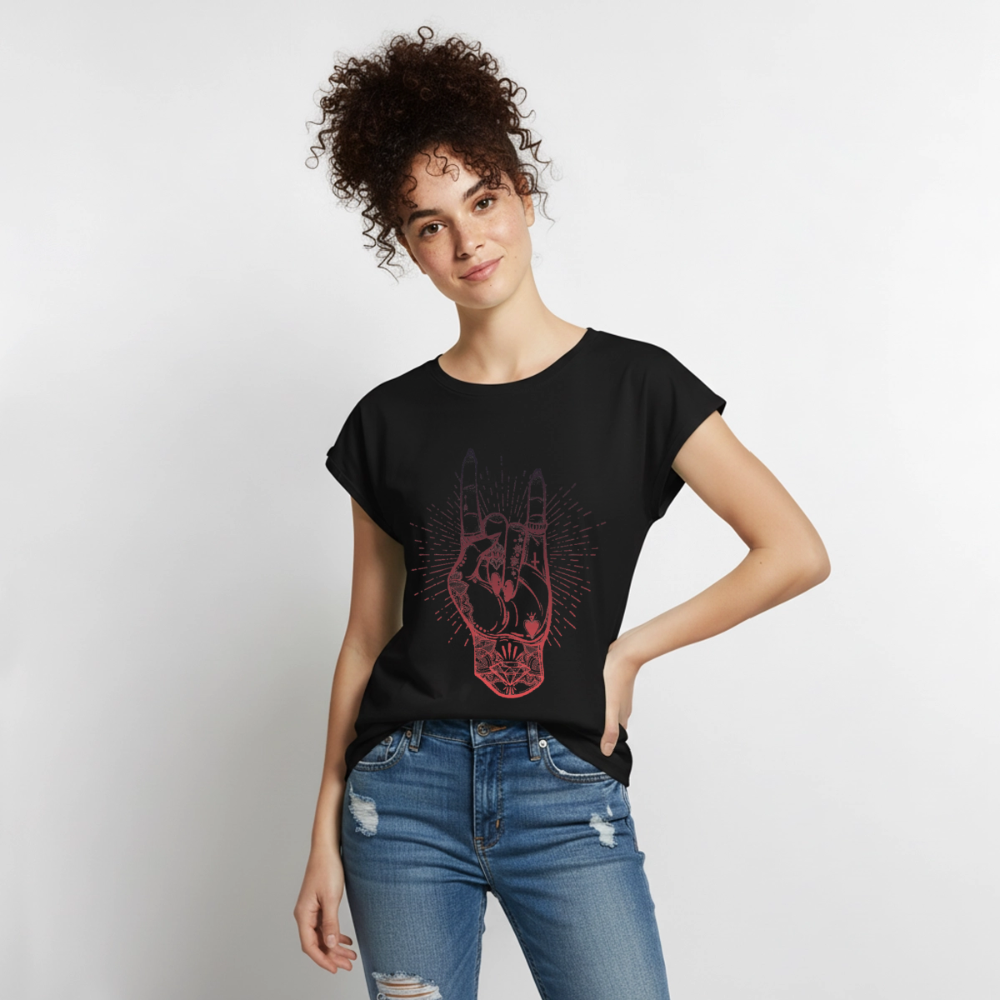 T-Shirt mit gerollten Ärmeln "Rock and Roll Hand" - Schwarz