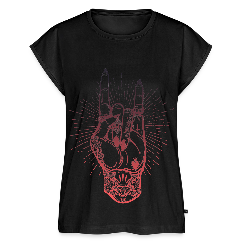 T-Shirt mit gerollten Ärmeln "Rock and Roll Hand" - Schwarz