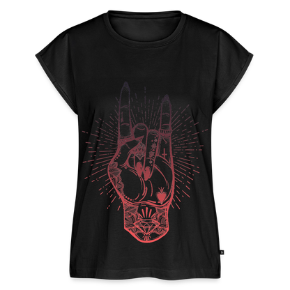 T-Shirt mit gerollten Ärmeln "Rock and Roll Hand" - Schwarz