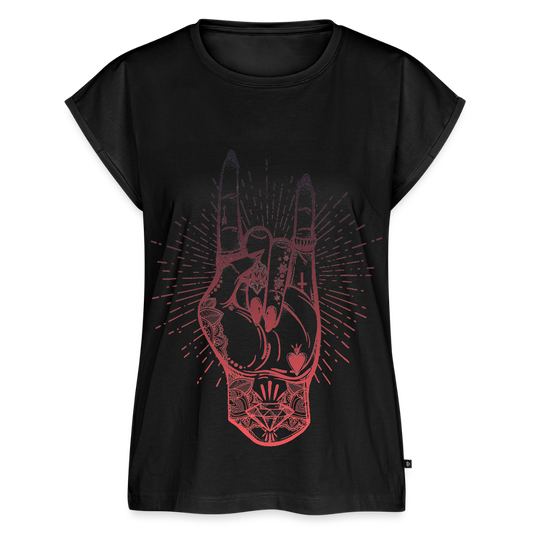 T-Shirt mit gerollten Ärmeln "Rock and Roll Hand" - Schwarz