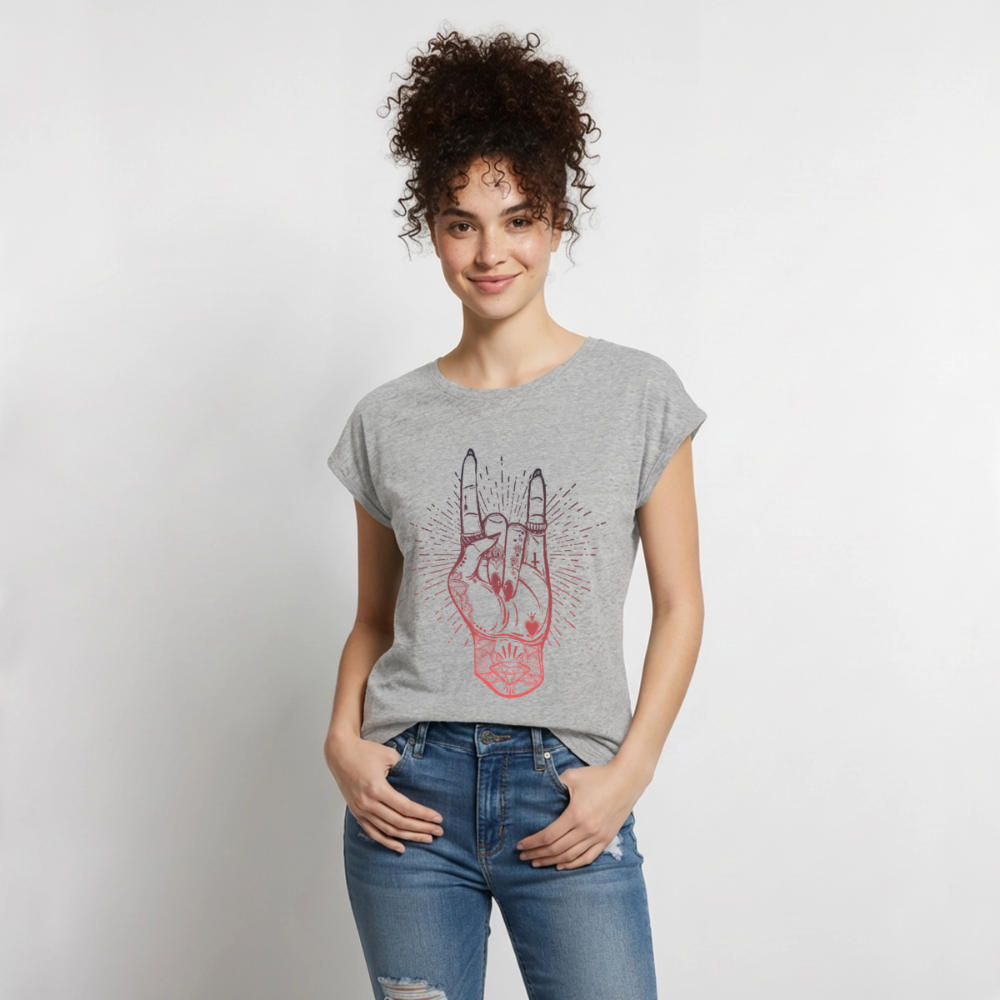 T-Shirt mit gerollten Ärmeln "Rock and Roll Hand" - Grau meliert