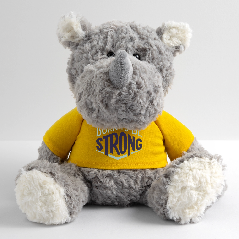 Maskottchen Nashorn "Strong" - mit Customizer personalisierbar - Sonnengelb