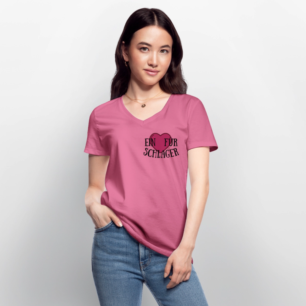 T-Shirt mit V-Ausschnitt "Schlagerliebe" - Pink