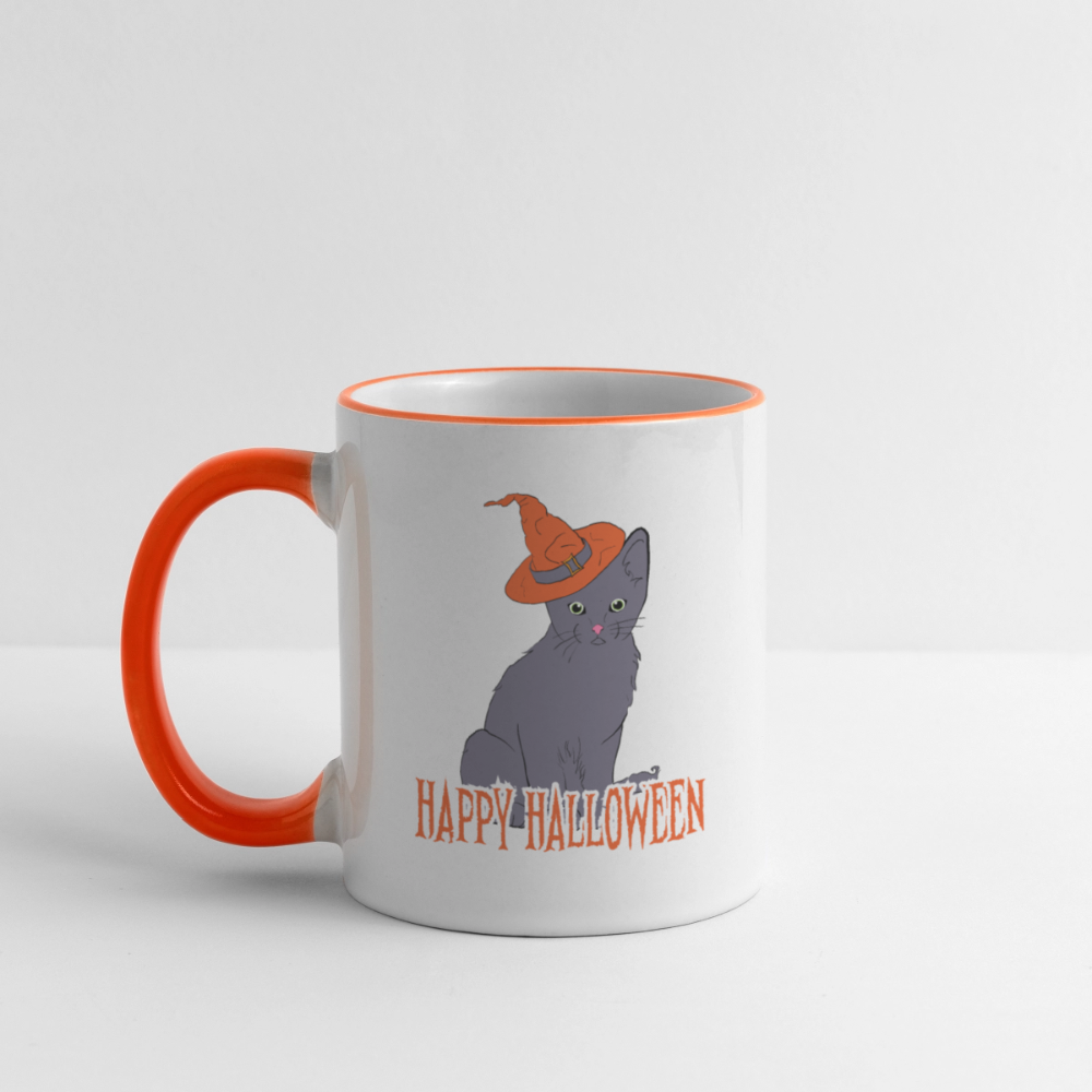 Tasse zweifarbig "Happy Halloween" - Weiß/Orange