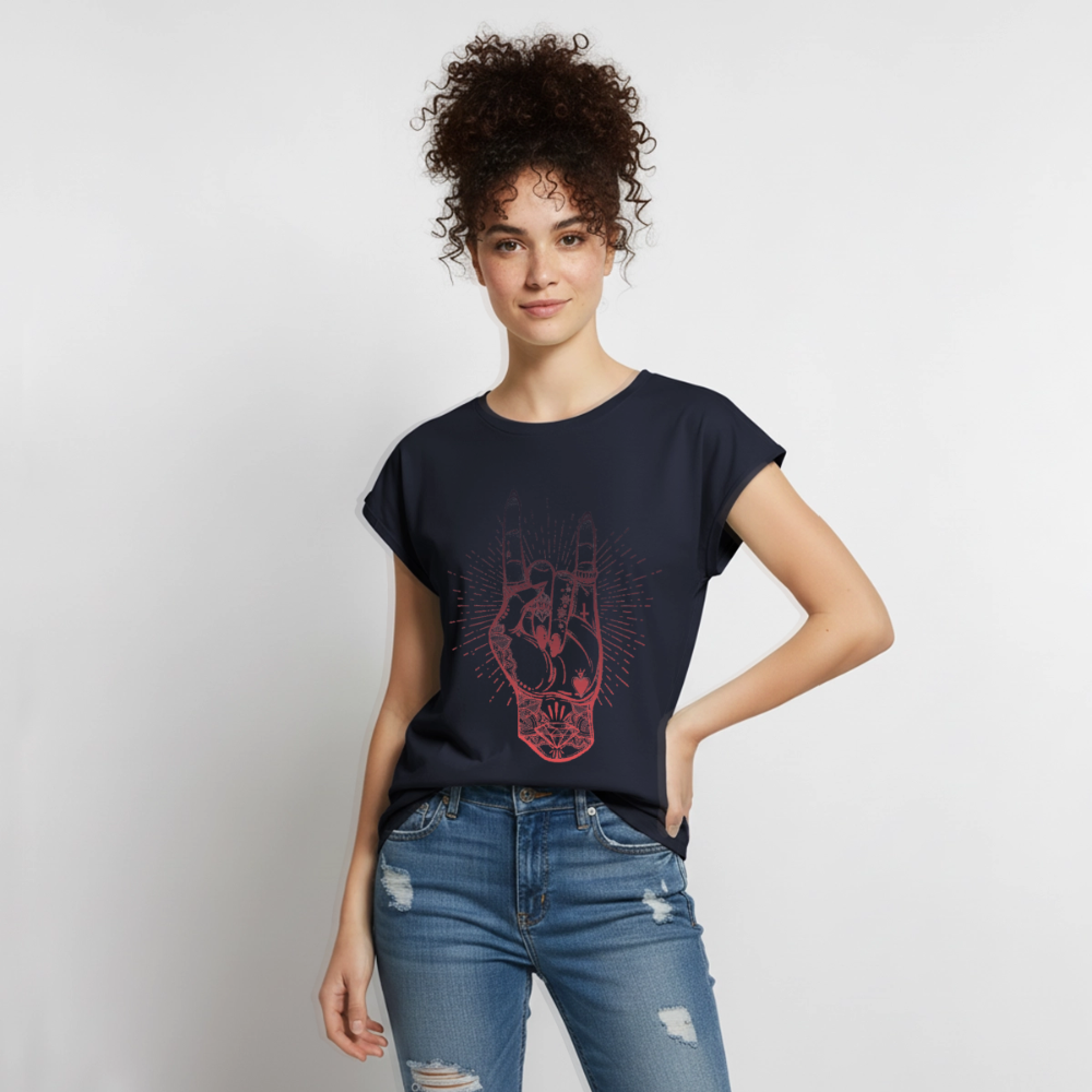 T-Shirt mit gerollten Ärmeln "Rock and Roll Hand" - Navy