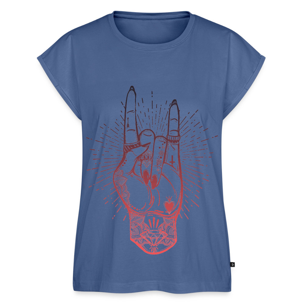 T-Shirt mit gerollten Ärmeln "Rock and Roll Hand" - Taubenblau