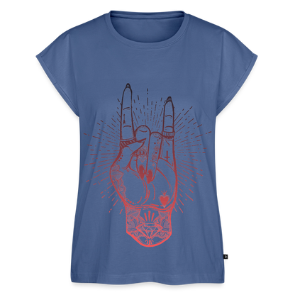 T-Shirt mit gerollten Ärmeln "Rock and Roll Hand" - Taubenblau
