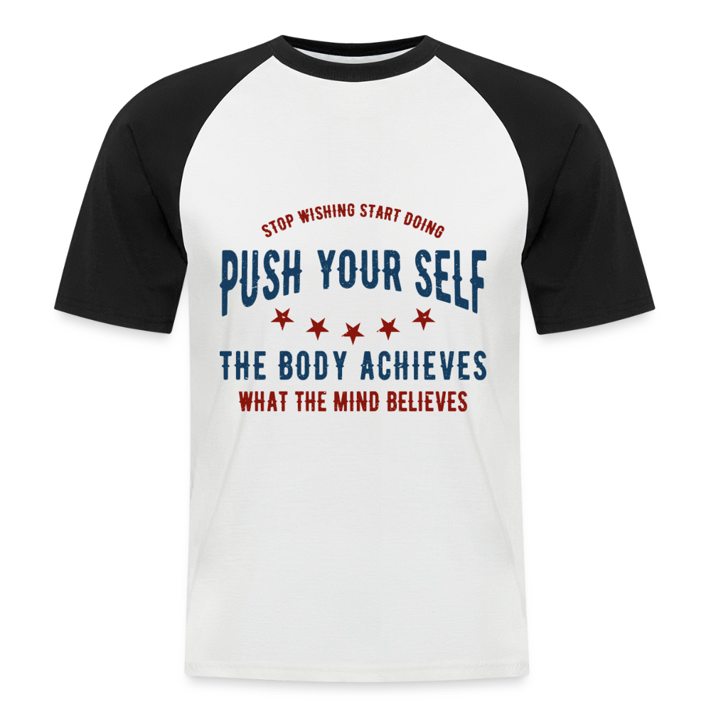 Baseball-T-Shirt "Push" - Weiß/Schwarz