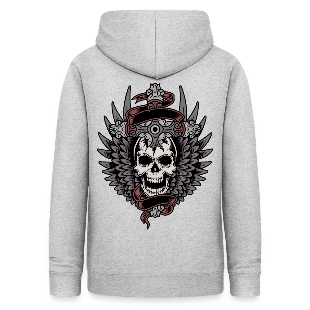 Frauen Hoodie "Totenkopf-Schwert" - Hellgrau meliert