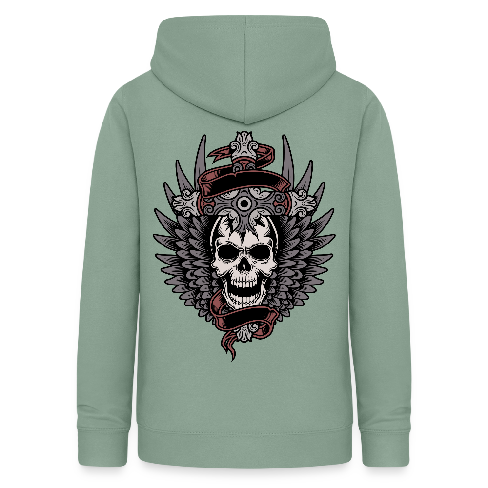 Frauen Hoodie "Totenkopf-Schwert" - Graugrün
