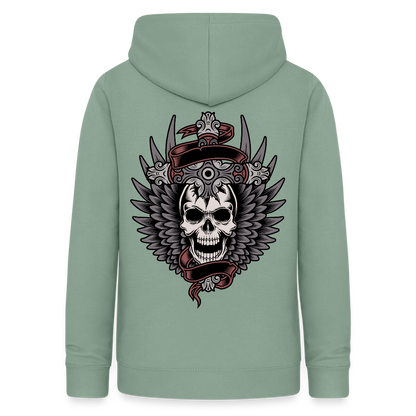 Frauen Hoodie "Totenkopf-Schwert" - Graugrün