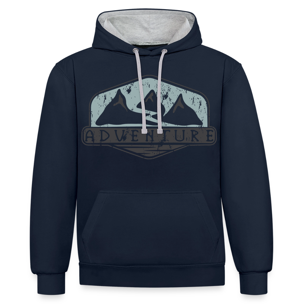 Kontrast-Hoodie Unisex "Adventure" - Navy/Grau meliert