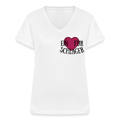 T-Shirt mit V-Ausschnitt "Schlagerliebe" - Weiß