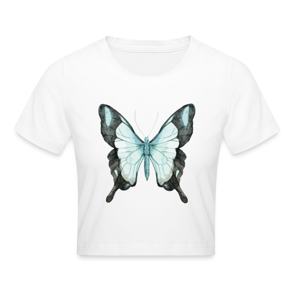 Cropped T-Shirt "Butterfly" - Weiß