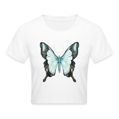 Cropped T-Shirt "Butterfly" - Weiß