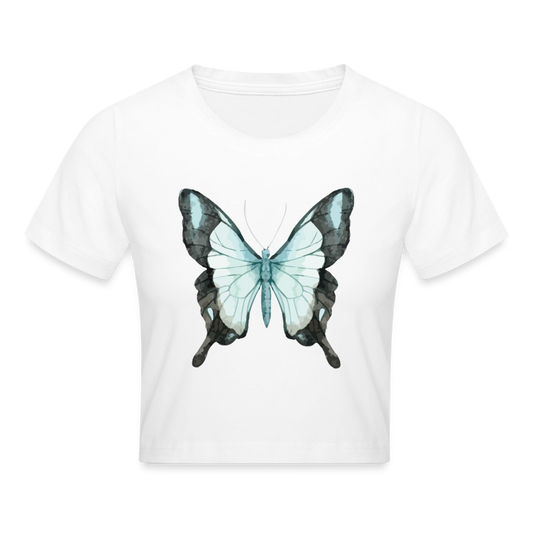 Cropped T-Shirt "Butterfly" - Weiß