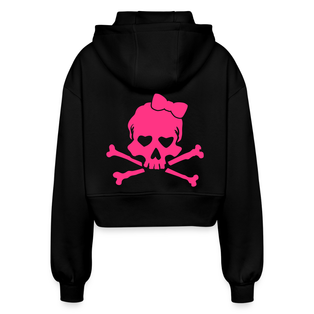 Oversized Cropped Kapuzenjacke "Skull" - Schwarz
