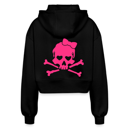 Oversized Cropped Kapuzenjacke "Skull" - Schwarz