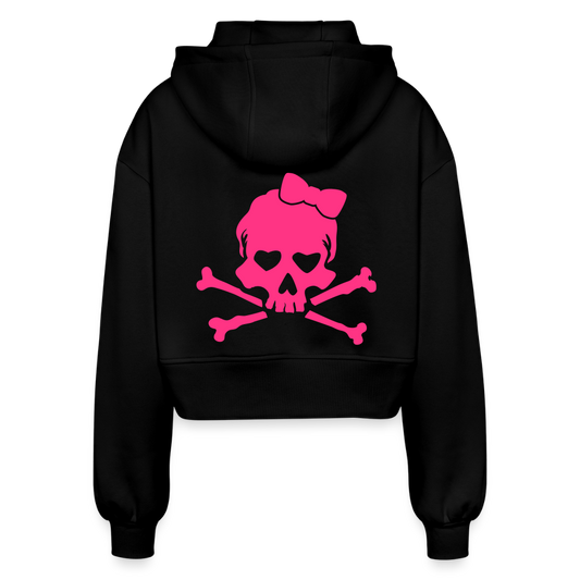 Oversized Cropped Kapuzenjacke "Skull" - Schwarz
