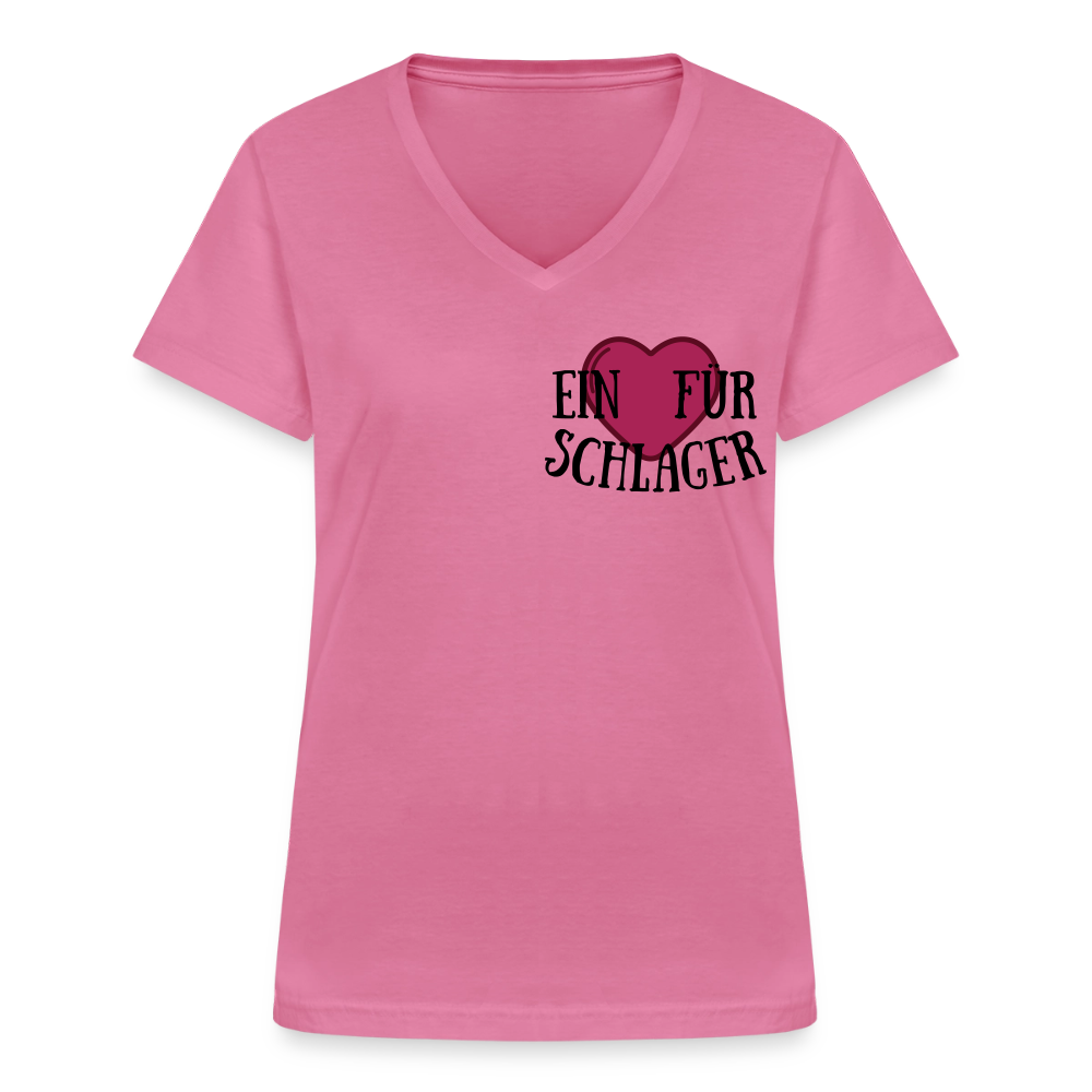 T-Shirt mit V-Ausschnitt "Schlagerliebe" - Pink