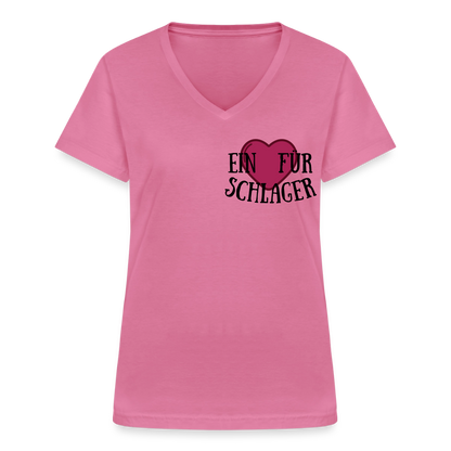 T-Shirt mit V-Ausschnitt "Schlagerliebe" - Pink