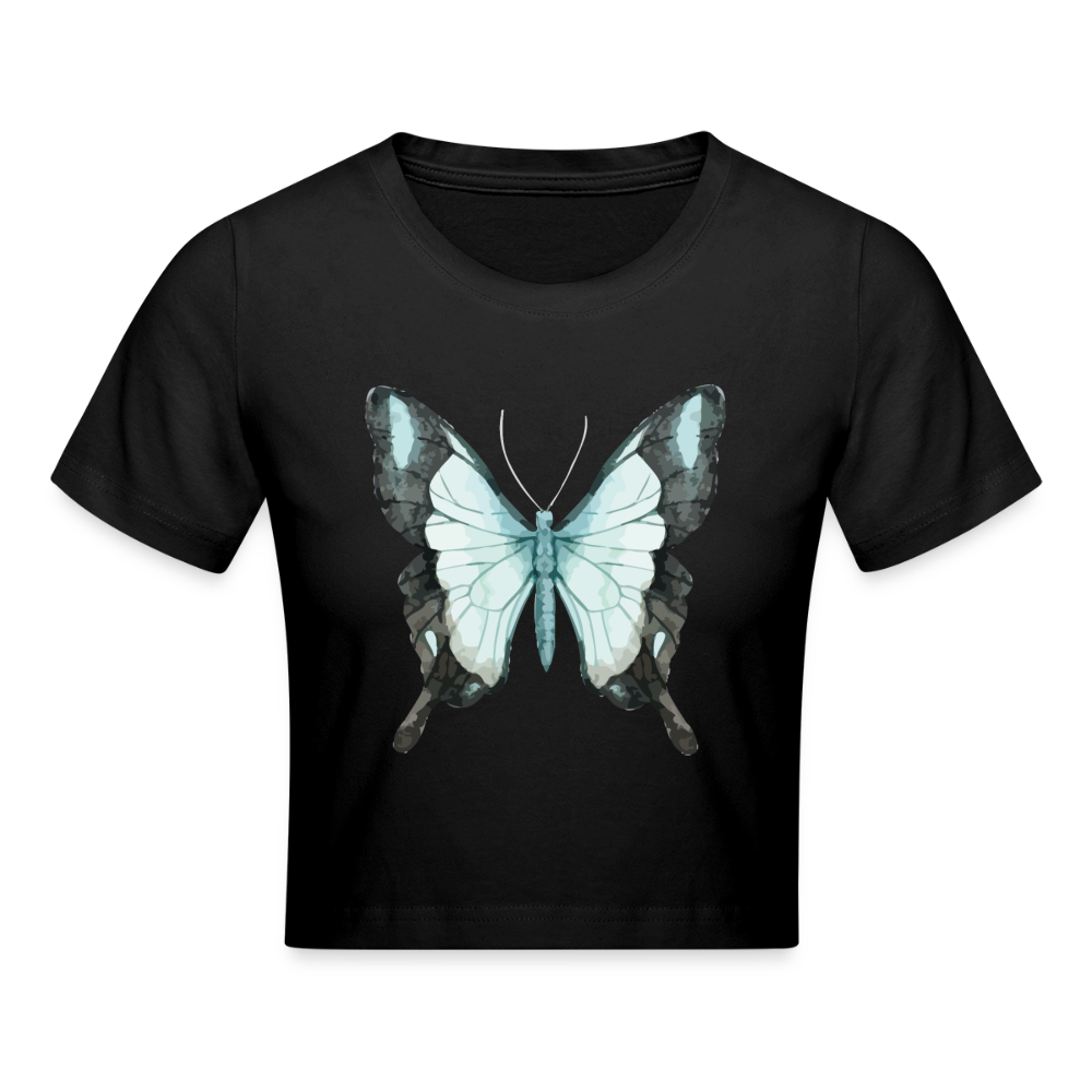 Cropped T-Shirt "Butterfly" - Schwarz