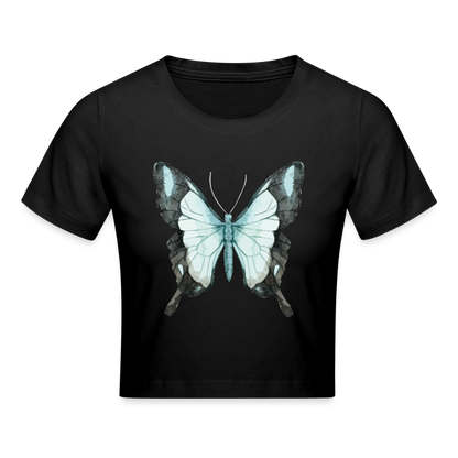 Cropped T-Shirt "Butterfly" - Schwarz