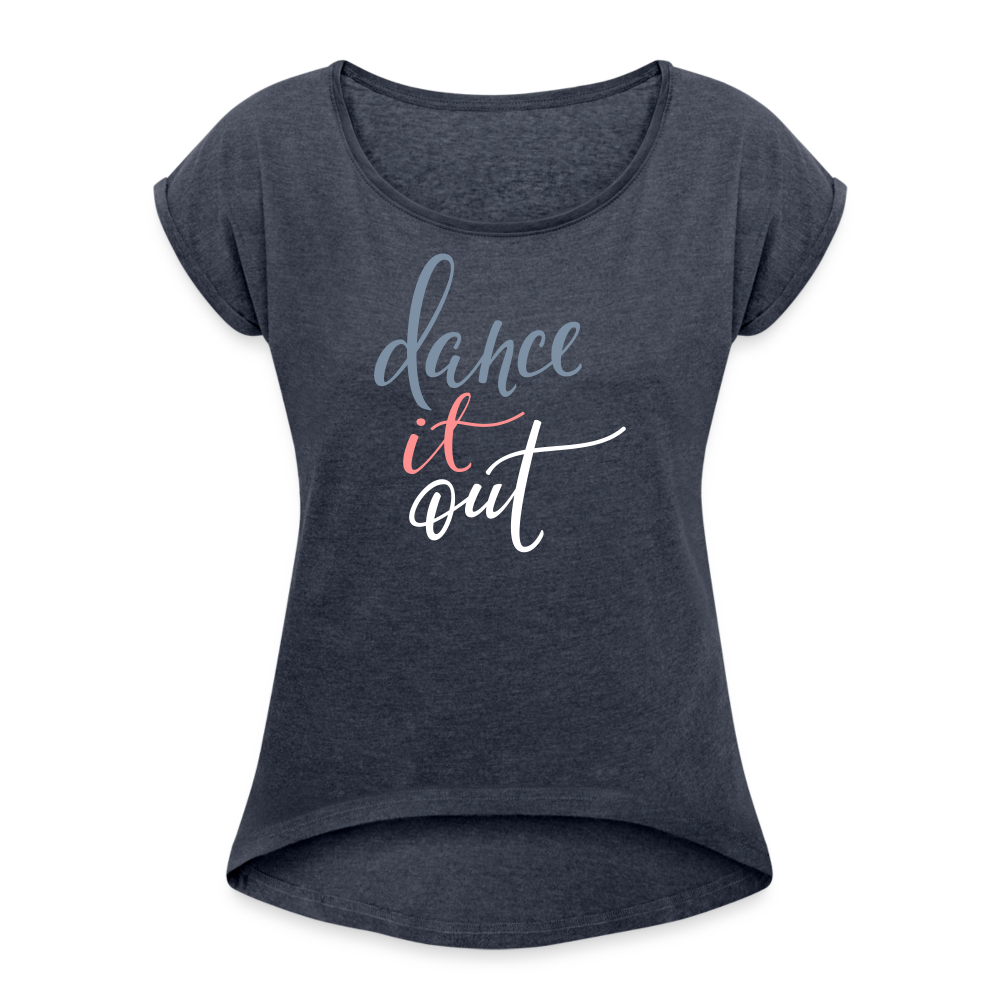 T-Shirt mit gerollten Ärmeln Damen "dance" -  mit Customizer personalisierbar - Navy meliert