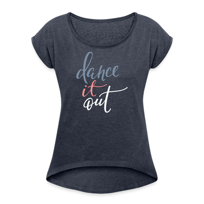 T-Shirt mit gerollten Ärmeln Damen "dance" -  mit Customizer personalisierbar - Navy meliert