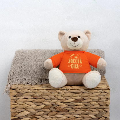 Maskottchen Teddy "Soccer Girl" - Goldorange