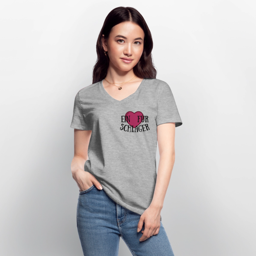 T-Shirt mit V-Ausschnitt "Schlagerliebe" - Grau meliert