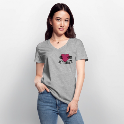 T-Shirt mit V-Ausschnitt "Schlagerliebe" - Grau meliert