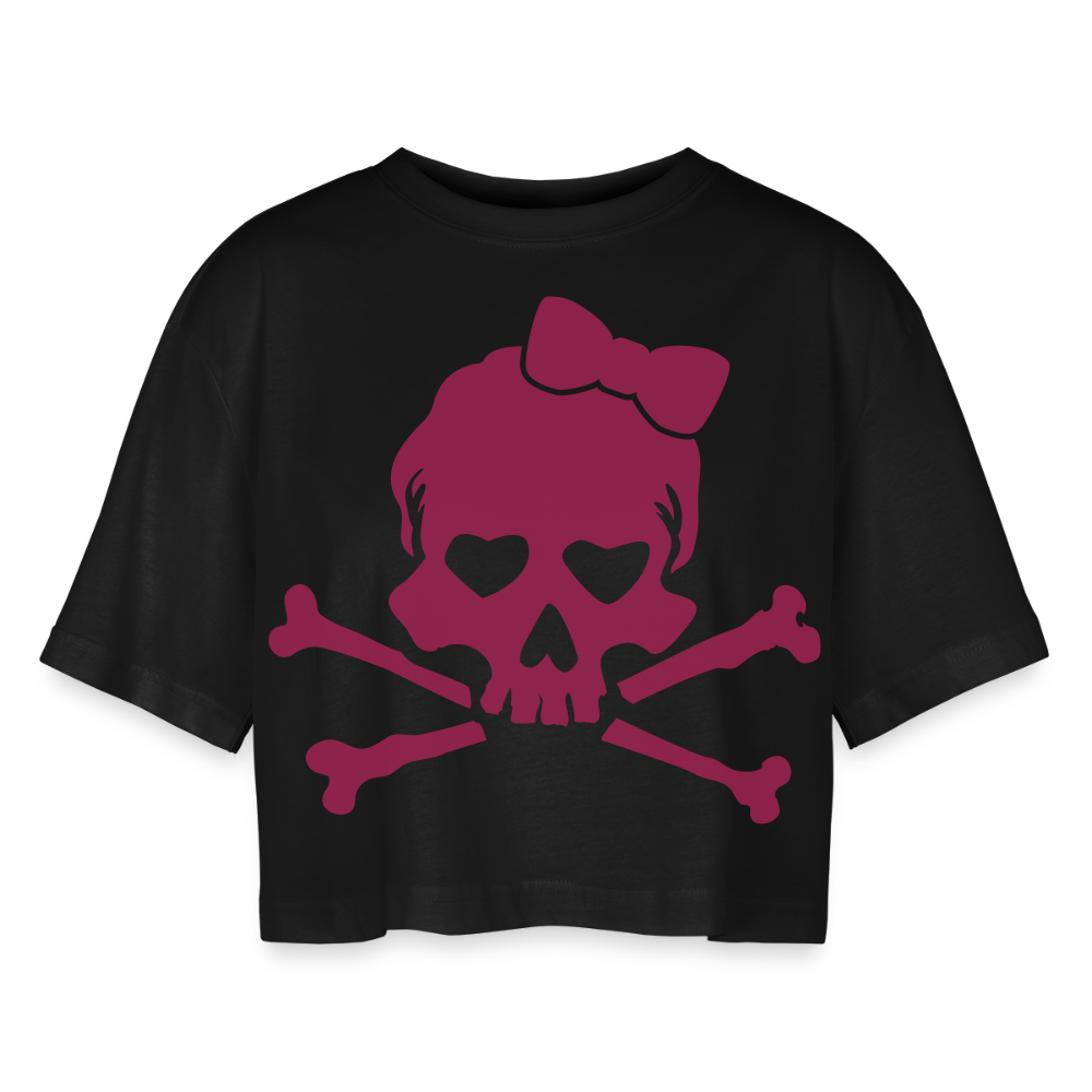Oversized Cropped T-Shirt "Skull" - mit Customizer personalisierbar - Schwarz