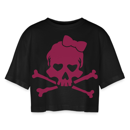 Oversized Cropped T-Shirt "Skull" - mit Customizer personalisierbar - Schwarz